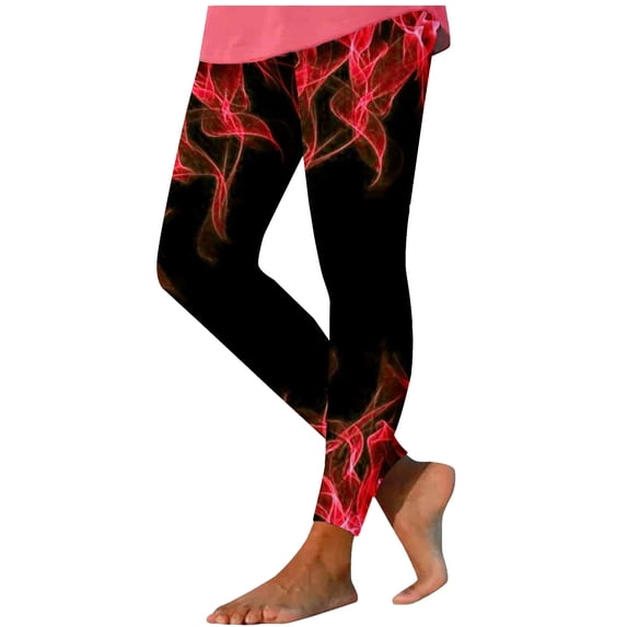 Leggings for Women Fashion Vintage Flame Printed High Elastic Waist Joggers Spring Casual Plus Size Workout Yoga Pants(Red,XXXL)