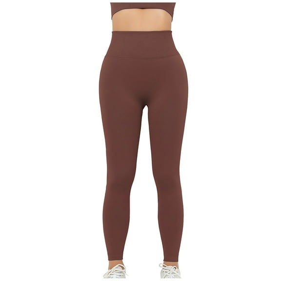 Leggings for Women High Waist Hip Lifting Buttery Soft Workout Yoga Pants Solid Color Running Fitness Leggings (M, Coffee)