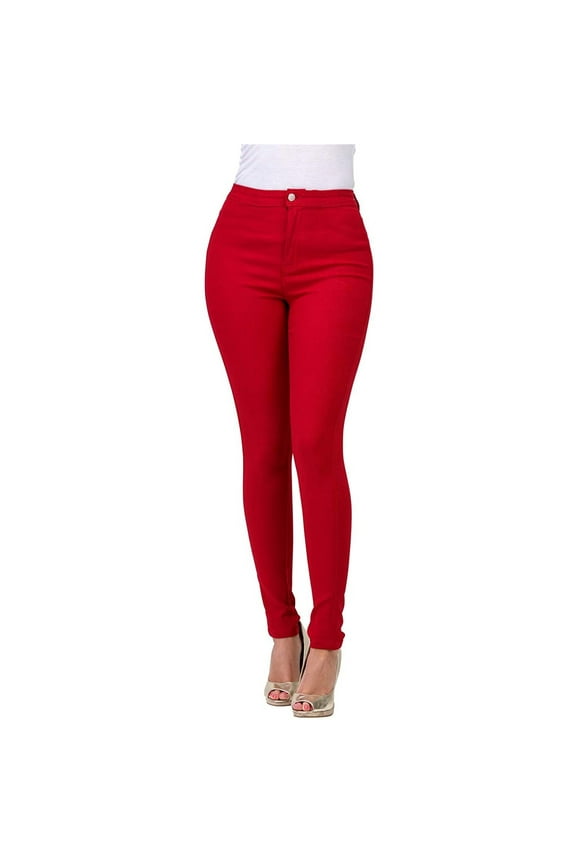 Leggings for Women High Waist Skinny Stretchy Jeans Soft Slim Pencil Leg Elastic Waist Pull on Denim Pants for Work Red M