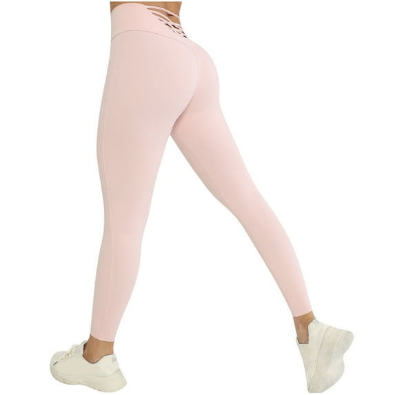 Leggings for Women High Waist and Butt Lifting Strethcy Yoga Pants Casual Comfortable Solid Color Leggings (L, Pink)