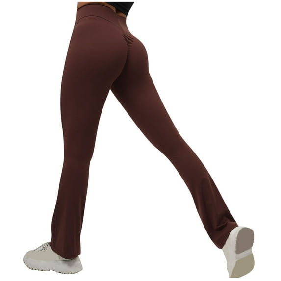 Leggings for Women High Waist and Butt Lifting Yoga Long Pants Comfortable Casual Solid Color Leggings (M, Coffee)