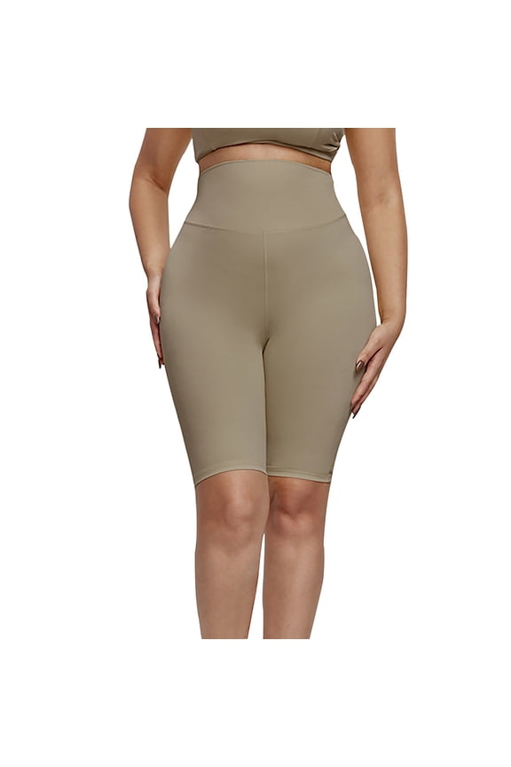 Leggings for Women High Waisted Soft Biker Shorts Yoga Knee Length Pants for Workout Athletic Running Tights Womens Plus Size Half Short Khaki XXL
