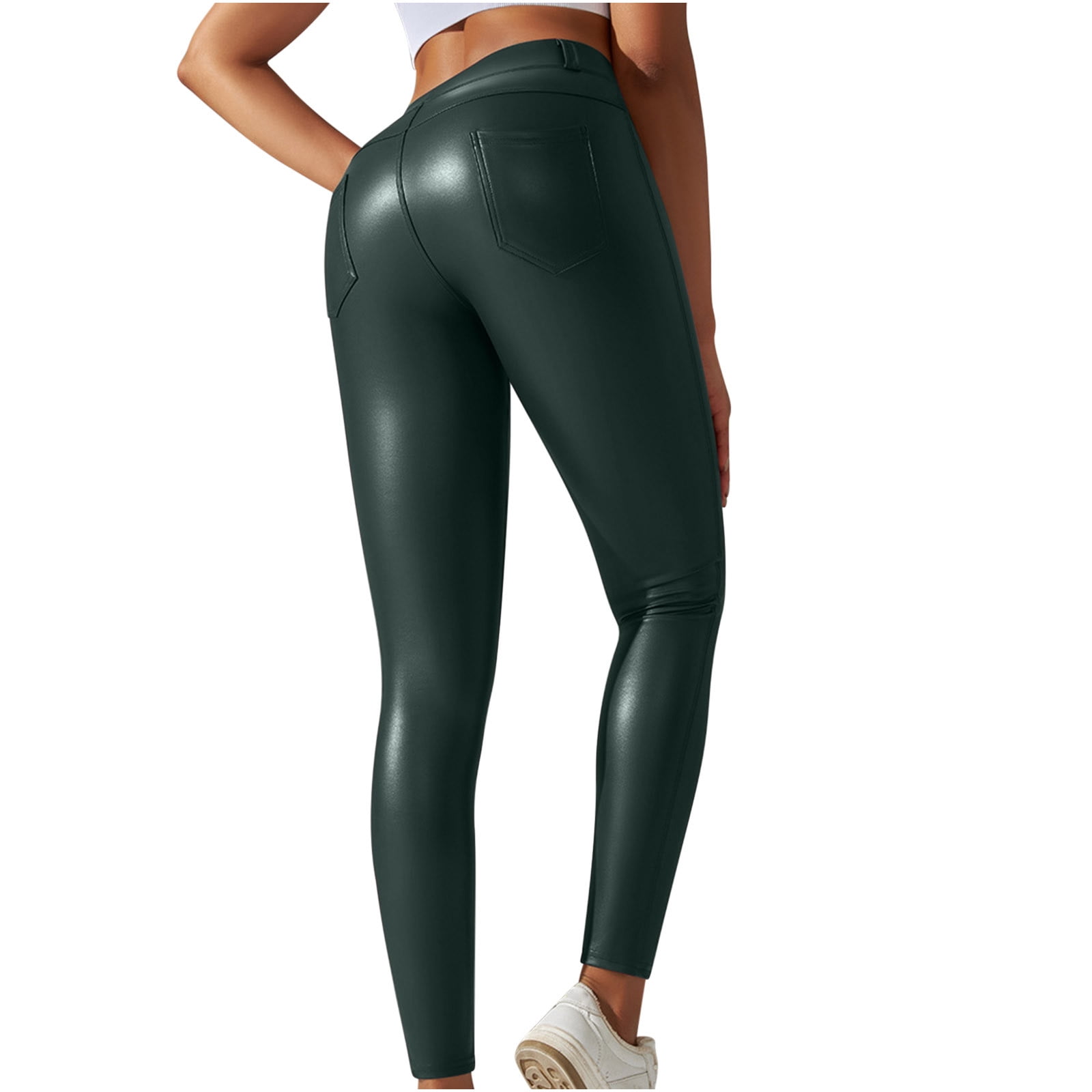 Leggings for Women High Waisted Tight Butt Lifting Leather Pants Yoga  Sports Gym Training Trousers