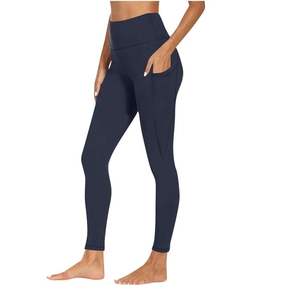 Leggings for Women High Waisted Tummy Control Gym Yoga Pants with Pockets Summer Plus Size Fashion Navy XXL