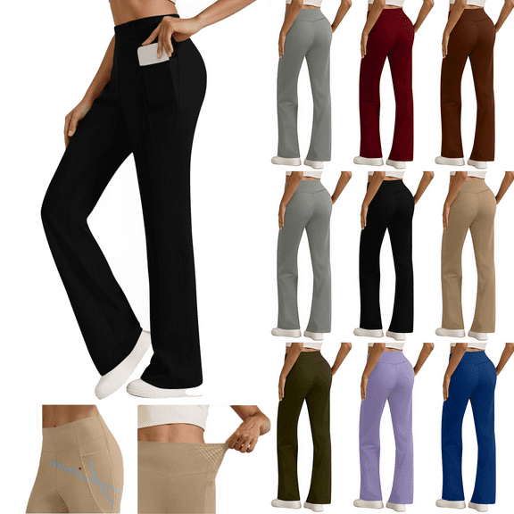 Leggings for Women High Waisted Tummy Control Stretch Yoga Pants with Pockets Straight Leg Travel Lounge Workout Work Pant