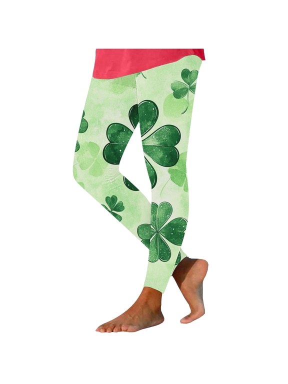 Leggings for Women Plus Size,Womens Stretchy Pants Green Shamrock St Patricks Day Clover Leaves Leprechauns Leggings