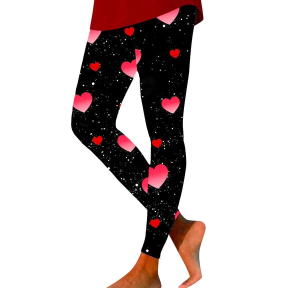 Leggings for Women Plus Size Womens Valentine's Day Casual Love Letter Printing Leggings Tight Lifting Soft Elastic Comfortable Pants Red XL