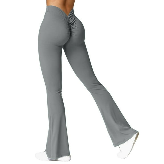 Leggings for Women Scrunch Flare Leggings V Back Lifting Wide Leg High Waist Gym Workout Grey Pants Sizes XXL