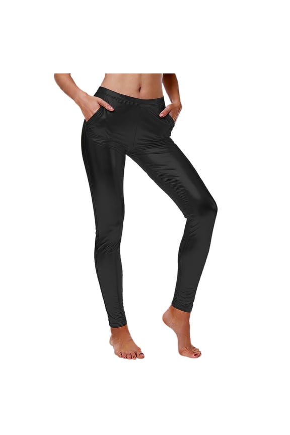 Leggings for Women Shiny Metallic Slim Fitted Tight Pants Party Sports Fitness Trendy Trouser Jeggings (2XL, Black)