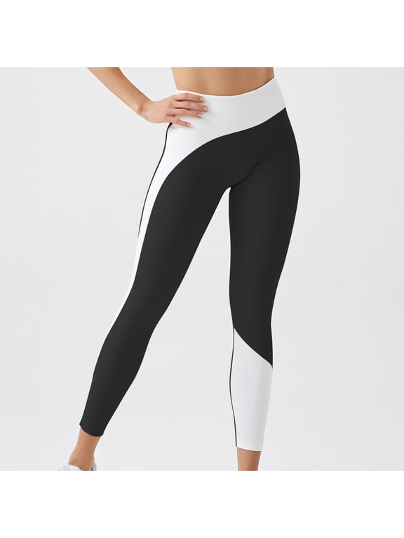 Leggings for Women's Comfortable Color Contrast Yoga Pants Sports Casual Outdoor Running Fitness Pants Leggings for Women Tummy Control Black XL