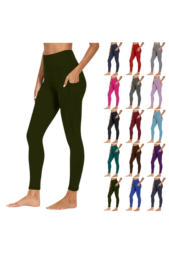Leggings for Women Thermal Warm Yoga Pants with Pockets Winter Tummy Control High Waisted Workout Gym Outdoor Army Green XXL