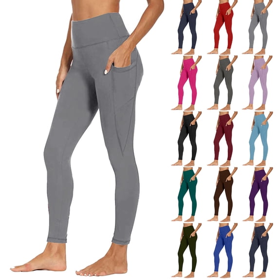Gym Leggings for Women High Waist Stretchy Yoga Pants with Pockets Workout Athletic Leggings Light Gray XL