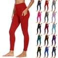 thumbnail image 1 of Gym Leggings for Women High Waist Stretchy Yoga Pants with Pockets Workout Athletic Leggings Red M, 1 of 7