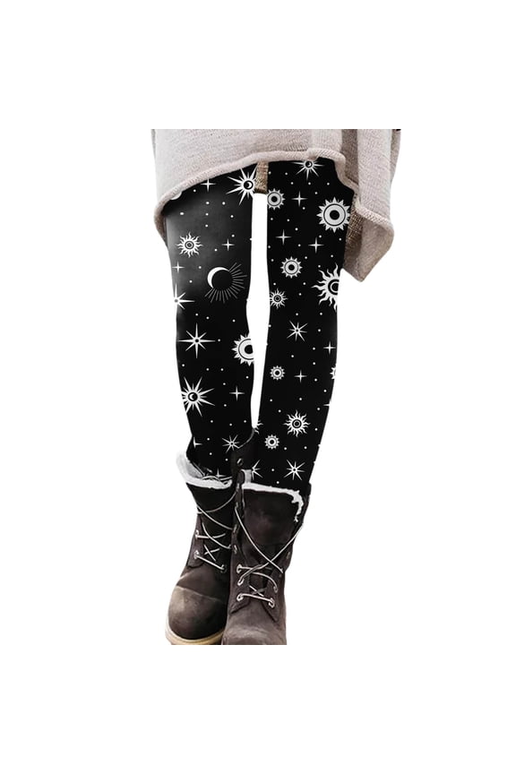 Leggings for Women Tummy Control Autumn Winter Christmas Pattern High Waist Floral Printed Women's Yoga Pants,Black,S