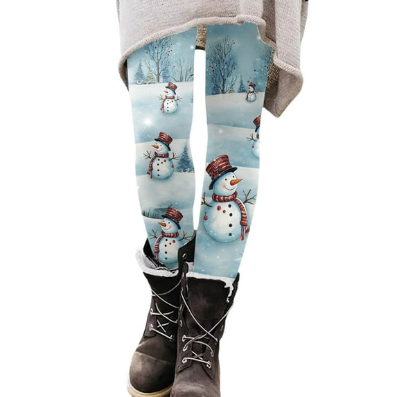 Leggings for Women Tummy Control Autumn Winter Christmas Pattern High Waist Floral Printed Women's Yoga Pants,Blue,XL