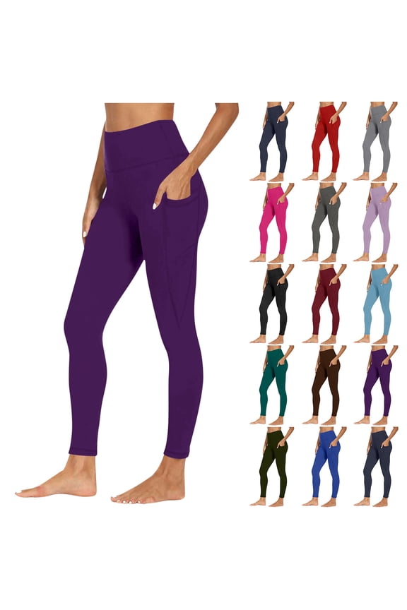 Leggings for Women Tummy Control Butt Lifting Yoga Pants Compression Workout Leggings High Waisted Tights with Pockets Purple XXL