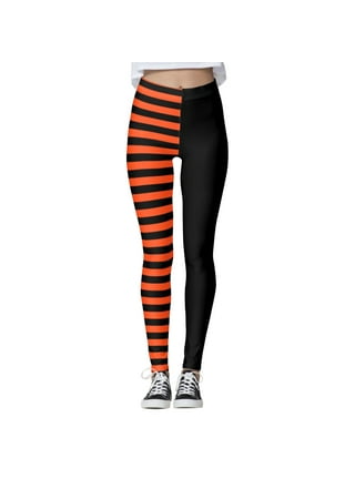 Buy Coume Women's Black White Striped Legging Pants Ankle Length Stretchy  Striped Pants Striped Tights High Waist Elastic Leggings Pant (Large) at