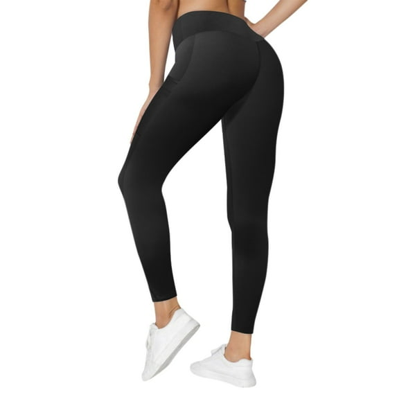 Leggings for Women Tummy Control High-Waist Solid Color Slim-Fitting Tights Pocket -Lifting Womens Yoga Pants,Black,S