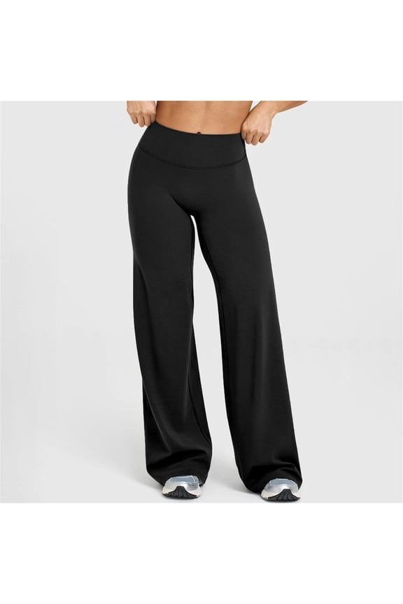 Leggings for Women Tummy Control High Waisted Wide Leg Yoga Pants Stretchy Workout Leggings No Front Seam Sweat Pants Black L