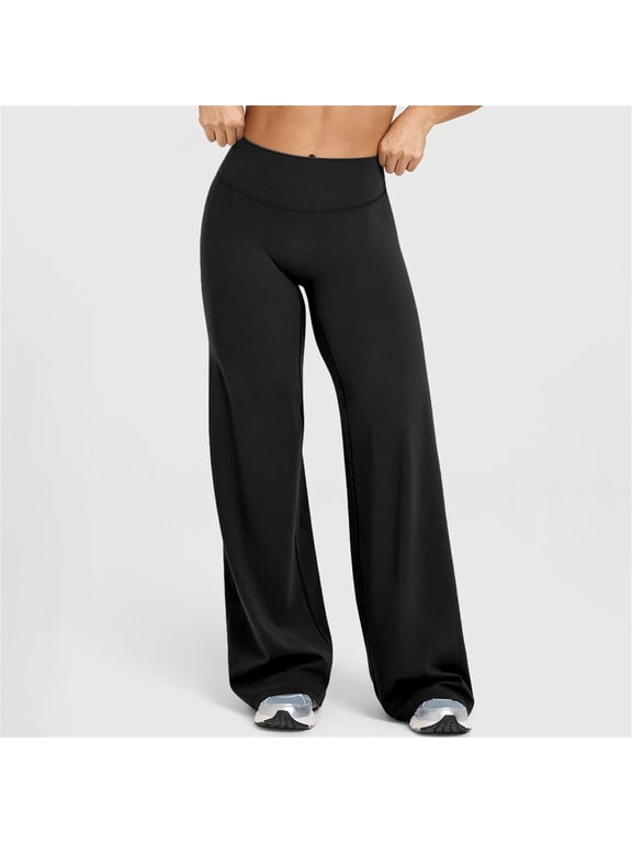 Leggings for Women Tummy Control High Waisted Wide Leg Yoga Pants Stretchy Workout Leggings No Front Seam Sweat Pants Black S