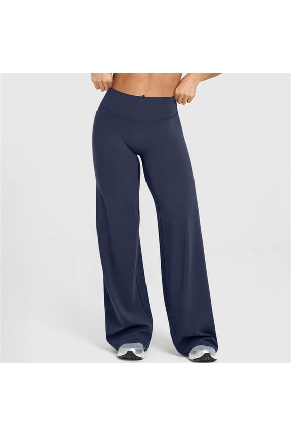 Leggings for Women Tummy Control High Waisted Wide Leg Yoga Pants Stretchy Workout Leggings No Front Seam Sweat Pants Navy L