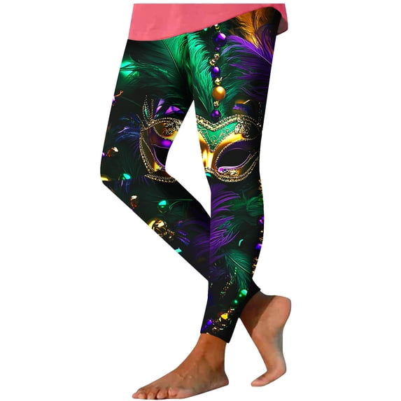 Leggings for Women Tummy Control,Mardi Gras Leggings for Women High Waisted Glitter Print Stretchy Tights Carnival Party Pants Festival Outfit