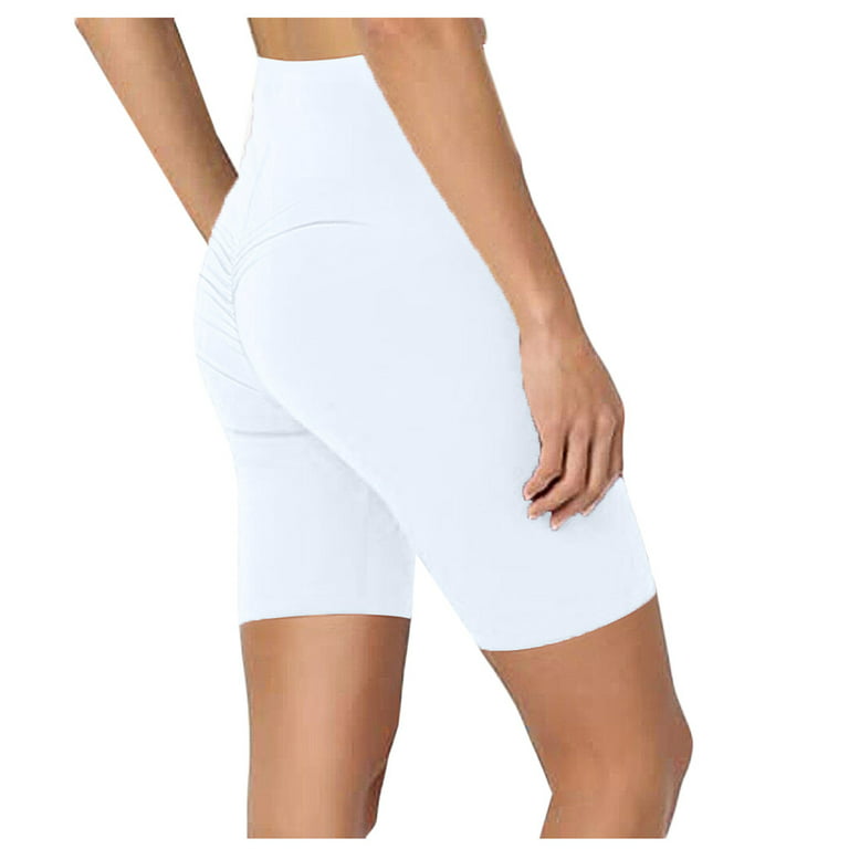 Leggings for Women Tummy Control Solid Mid Thigh Stretch Cotton Span Active Short  Tights White S 