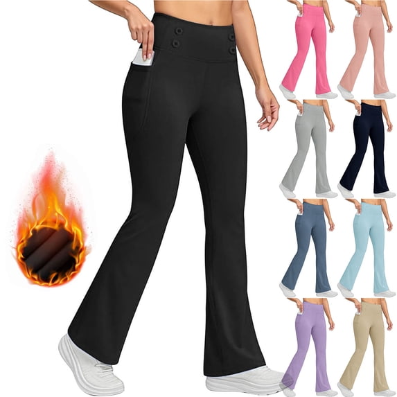 Leggings for Women Tummy Control Women Workout Fleece Yoga Long Pants with Pocket Sports Running Leggings Winter Athletic Underwear Blue M