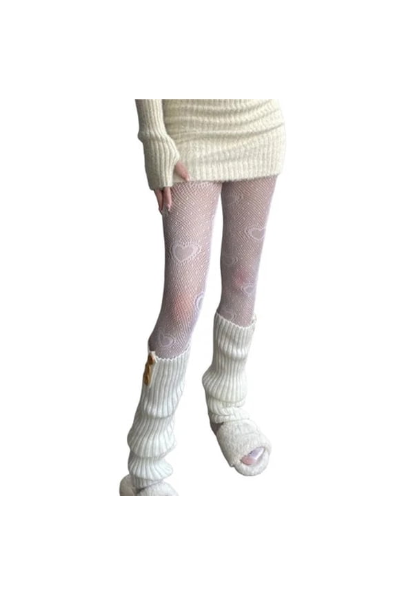 Leggings for Women White Cute Love Heart Fishnet Stockings Stretchy Hollow Out Pantyhose Tight for Women Cosplay Tights One Size