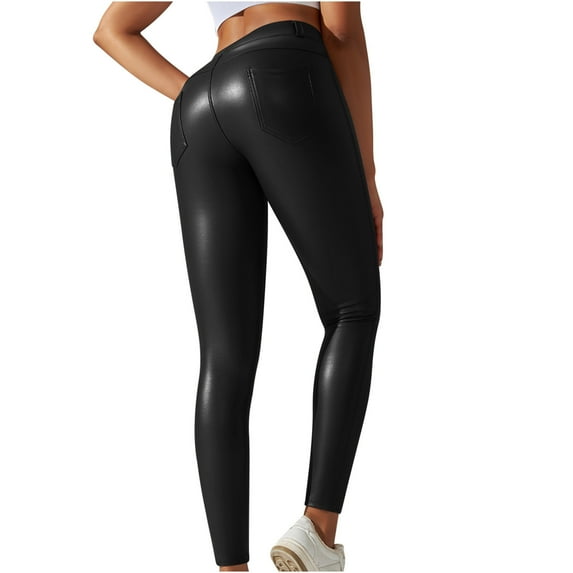 Leggings for Women Women's Leggings Plus Size Color Bottom Small Feet Sports High Waist Thin Leather Pants