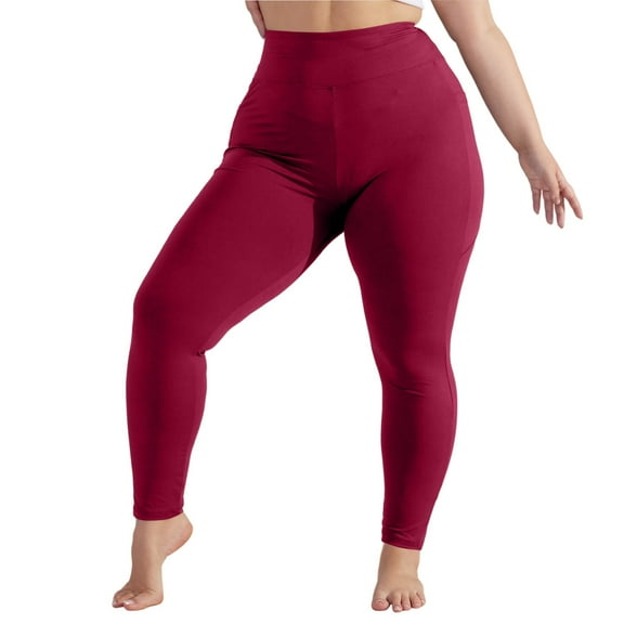 Athletic Leggings for Women Plus Size Compression Tummy Control No Front Seam Ankle Length Yoga Pants Low Waist Booty Lift Maternity Leggings with Pockets Wine 4XL