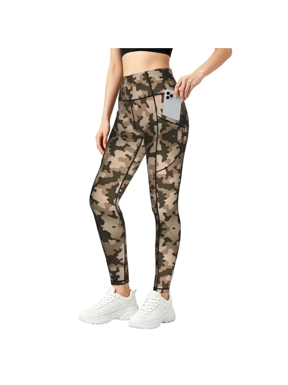 Leggings with Pockets Corps Camouflage High Waisted Tummy Control Yoga Pants Womens Workout Gym Leggings Medium