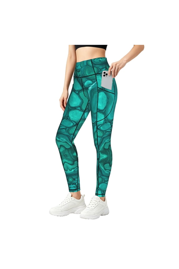 Leggings with Pockets Green Trippies Pattern High Waisted Tummy Control Yoga Pants Womens Workout Gym Leggings Small