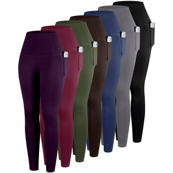 Leggings with Pockets for Women, 7 Packs High Waisted Workout Tummy Control Yoga Pants