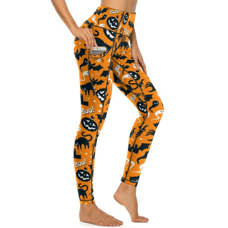 Leggings with Pockets for Women Halloween Pumpkins Fun Print Tummy Control High Waist Running Gym Workout Yoga Pants Women Walmart
