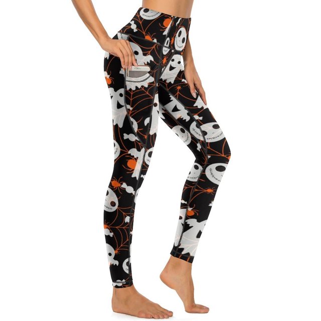 Leggings with Pockets for Women, Halloween Spider  Ghost Tummy Control High Waist Running Gym