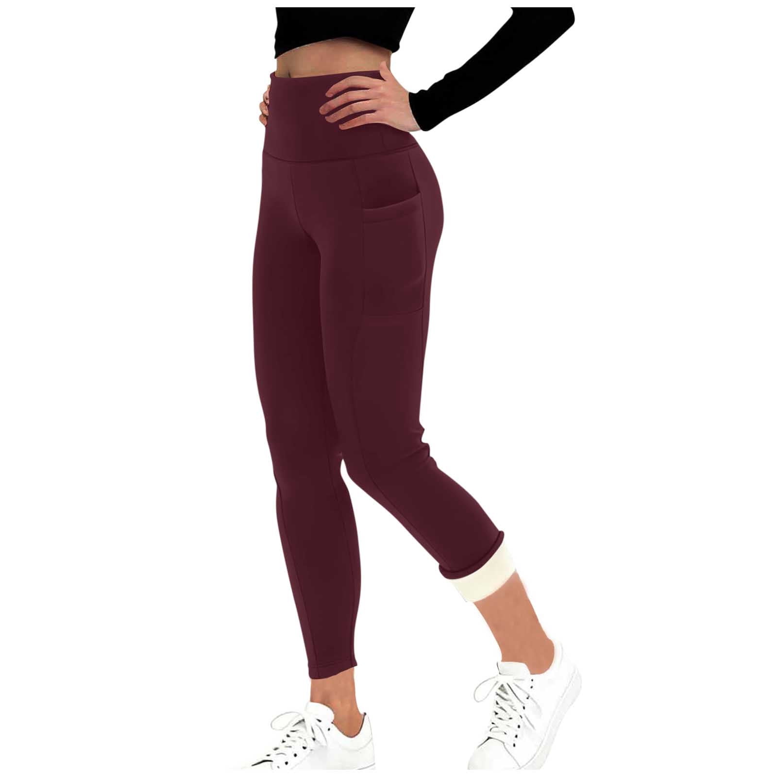 Leggings with Pockets for Women High Waisted Fleece-Lined Yoga Dress Pants  for Fall and Winter Wine XL - Walmart.com