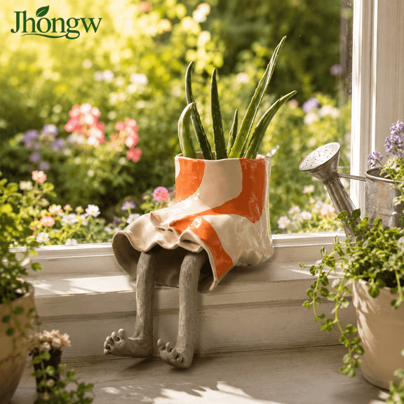 Leggy Flower Pot Creative Human Shaped Planter Pot, Cute Sitting Figure Succulent Flower Pot, Funny Resin Plant Holder for Indoor Home Decor, Unique Gift for Plant Lovers