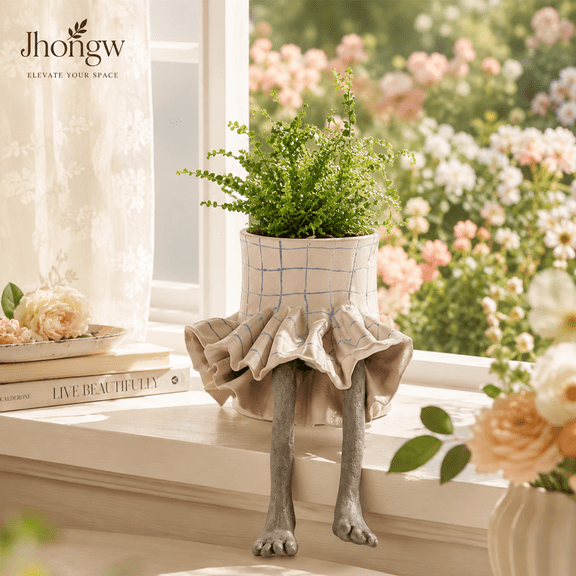 Leggy Flower Pot Creative Human Shaped Planter Pot, Cute Sitting Figure Succulent Flower Pot, Funny Resin Plant Holder for Indoor Home Decor, Unique Gift for Plant Lovers