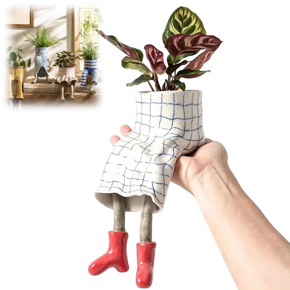 Leggy Planter, Funny Human-Shaped Resin Planter with Legs, Creative Sitting Figure Flower Pot for Succulents and Small Plants