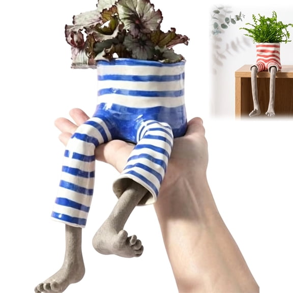 Leggy Planter, Funny Planter Set with Legs, Creative Sitting Human Shaped Resin Plant Pot, Leggy Pot Planter for Home Decor