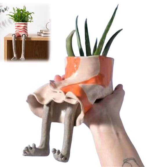 Leggy Planter, Funny Planter Set with Legs, Creative Sitting Human Shaped Resin Plant Pot, Leggy Pot Planter for Home Decor