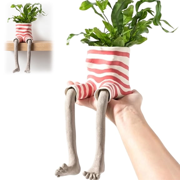 Leggy Planter Set with Legs, Creative Human Shaped Resin Pot, Funny Sitting Planter Blue Jeans Style for Plants(Red)