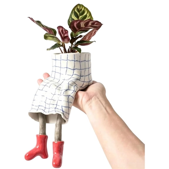 Leggy Resin Planter Creative Sitting Human Shaped Pot with Drainage for Succulents Cactus.(Rainy Day)