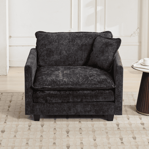 LEGAHOME Accent Chair with a Backrest Pillow, Living Room Chair with Chenille Fabric and Double Layer Cushion, Modern Arm Chair with Flexible Modular for Living Room, Bedrooms, Apartments, Black