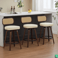 thumbnail image 1 of LEGAHOME Bar Stools set of 3, 26” Swivel Counter Height Bar Stools with Cane Rattan Back and Leather Seat, Mid-Century Modern Bar Stools for Kitchen Island, Bar, Dining Room, Walnut + Beige, 1 of 7