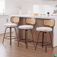 thumbnail image 1 of LEGAHOME Bar Stools set of 3, 26” Swivel Counter Height Bar Stools with Cane Rattan Back and Linen Seat, Mid-Century Modern Bar Stools for Kitchen Island, Bar, Dining Room, Walnut + Beige, 1 of 9