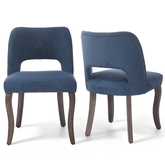LEGAHOME Upholstered Dining Chairs Set of 2, Modern Farmhouse Dining Room Chairs with Curved Backrest, Copper Nail Detailing and Solid Wood Legs for Kitchen, Dining Room, Blue