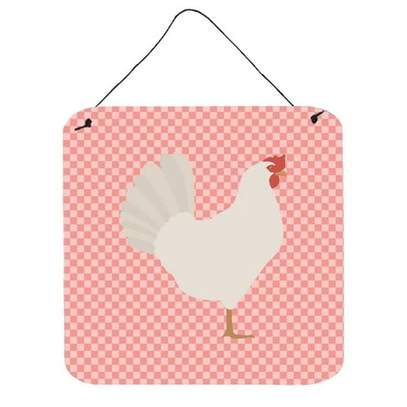 Leghorn Chicken Pink Check Wall or Door Hanging Prints, 6 x 6 in.