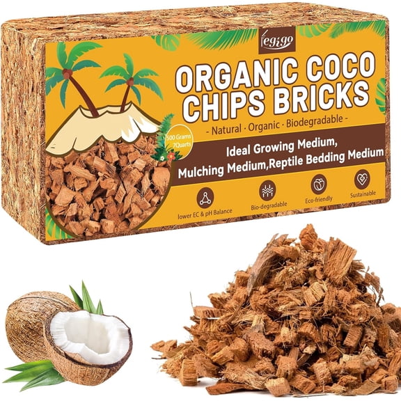 Legigo 1.1 LB Coco Coir Chips for Plants- 100% Organic Coconut Chips Brick Potting Mix with Low EC & PH Balance, Coconut Husk Substrate Coco Husk Mulch for Garden, Planting, Orchid and Soil Mix